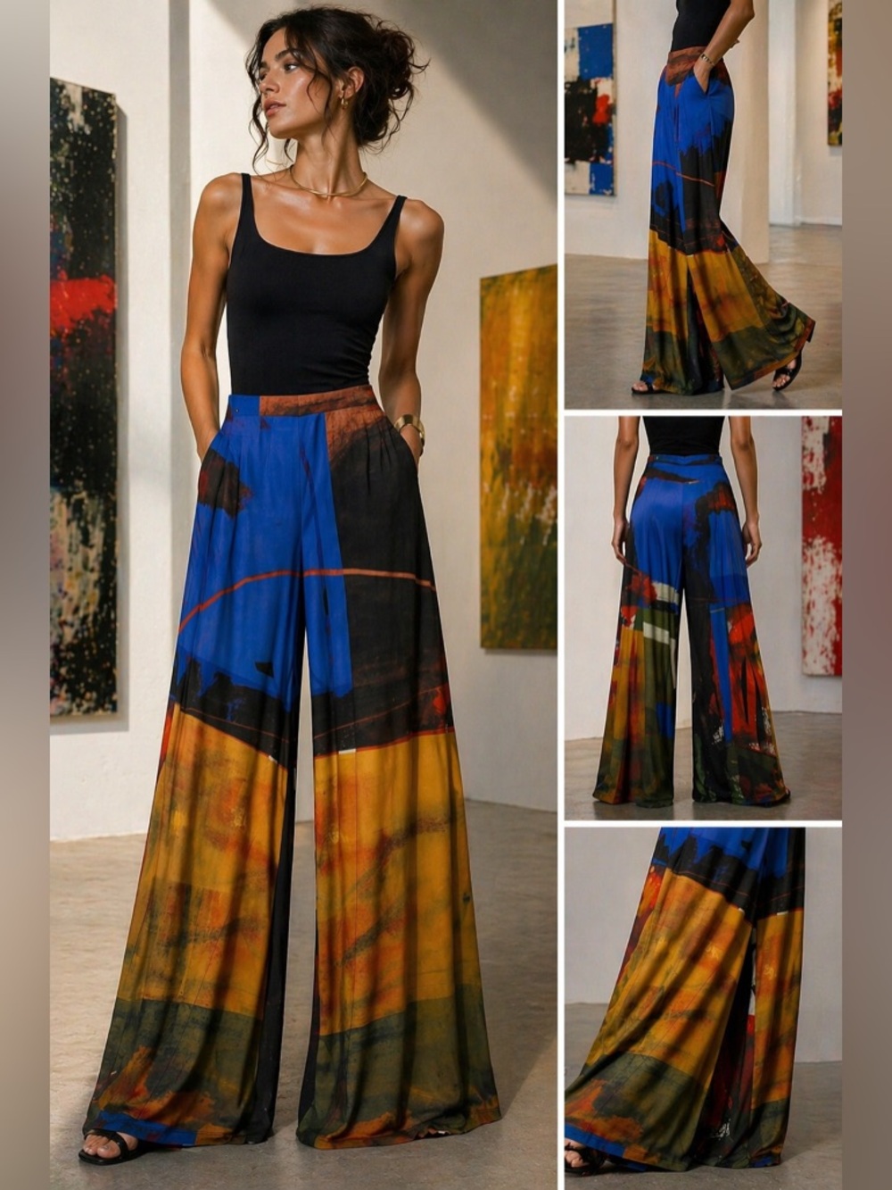 Le Galeriste Abstract Print Wide Leg Pants Artwear Palazzo Avant Garde